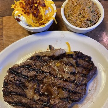 Texas Roadhouse - Ribeye steak with loaded mashed potatoes and seasoned rice - American Near Me - Henderson, Nevada Texas Roadhouse - Ribeye steak with loaded mashed potatoes and seasoned rice - American Near Me - Henderson, Nevada