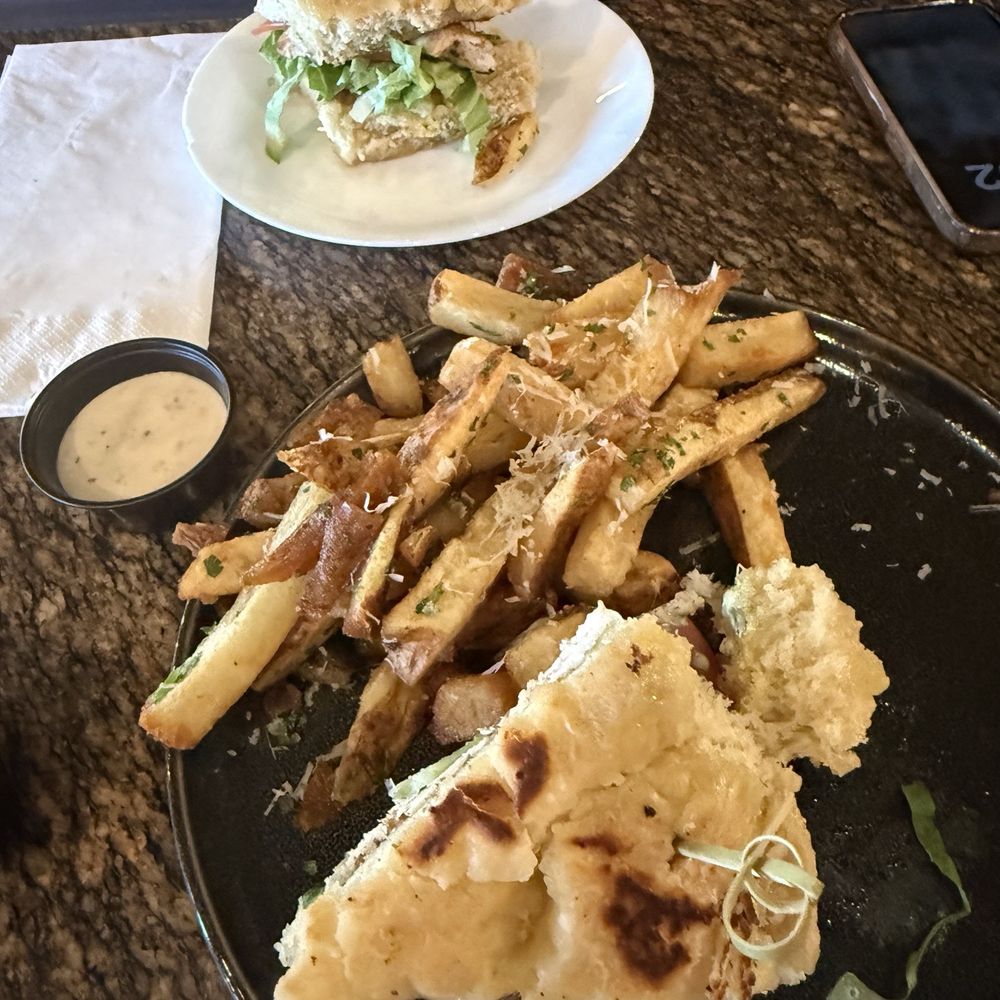 We split the chicken pesto sandwich and tallow fries. Delicious!