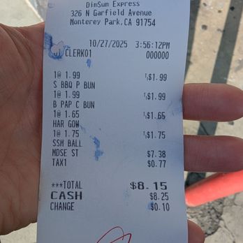 Dim Sum Express - $1.99 steam BBQ pork bun $1.99 pineapple bun $1.65 har gow $1.75 Sesame ball dessert $8.15 total cash. - Dim Sum Near Me - Monterey Park, California Dim Sum Express - $1.99 steam BBQ pork bun $1.99 pineapple bun $1.65 har gow $1.75 Sesame ball dessert $8.15 total cash. - Dim Sum Near Me - Monterey Park, California