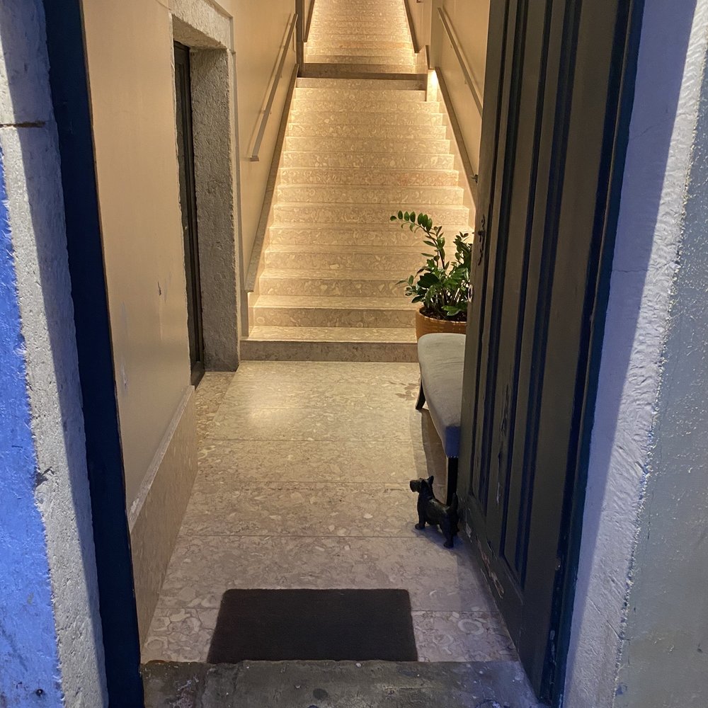 Ao 26 - Two large green doors, taking you down the stairs into to the secret garden. - Vegan Near Me - Lisbon, 11 Ao 26 - Two large green doors, taking you down the stairs into to the secret garden. - Vegan Near Me - Lisbon, 11