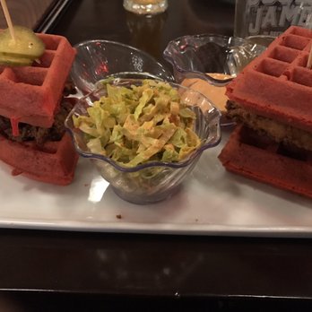 Therapy - Red velvet chicken and waffles - Bars Near Me - Las Vegas, Nevada Therapy - Red velvet chicken and waffles - Bars Near Me - Las Vegas, Nevada