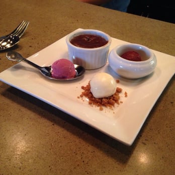 RGE RD - Grape ice cream, molten chocolate cake, wild blueberry sorbet, smoked buttermilk ice cream on crumbles. - Canadian (New) Near Me - Edmonton, Alberta