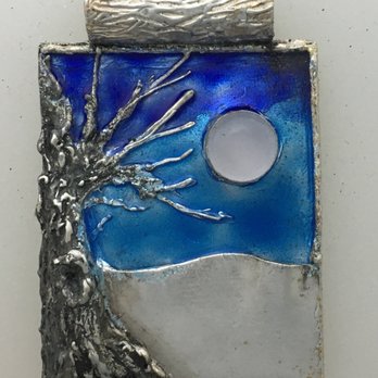 Creator Haven - Student work: "Winter" by Mary Doyle, enamel on fine silver. This was one of Mary's first metal clay projects at Creator Haven. - Arts & Crafts Near Me - Watsonville, California Creator Haven - Student work: "Winter" by Mary Doyle, enamel on fine silver. This was one of Mary's first metal clay projects at Creator Haven. - Arts & Crafts Near Me - Watsonville, California
