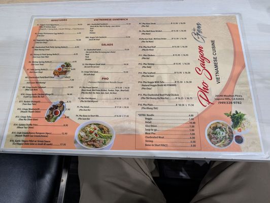 Menu photo 1 Pho Saigon Gem Laguna Hills, CA Menu photo 1 Pho Saigon Gem Laguna Hills, CA