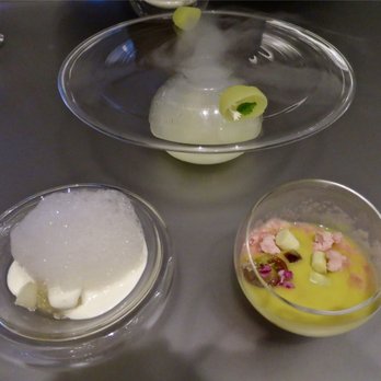 Alinea - #3 - Contrast, Sparrow-Grass, Swirl - tomato, watermelon, parmesan; white asparagus, lychee, lily bulb; apple yuzu, lemon verbena - New American Near Me - Chicago, Illinois