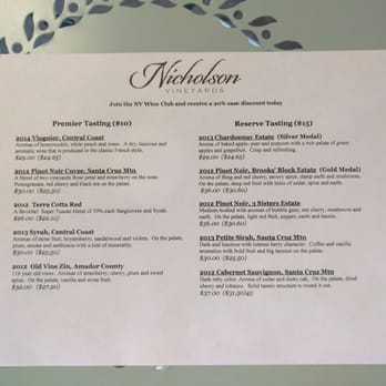 Nicholson Vineyards Winery - Tasting menu - Wineries Near Me - Aptos, California