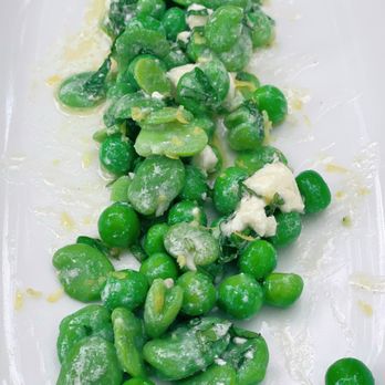 Pasta Moon - PEA & FAVA $15. Guisti Farms Peas and Favas, French Feta, Mint, Lemon Zest, EVOO - Italian Near Me - Half Moon Bay, California
