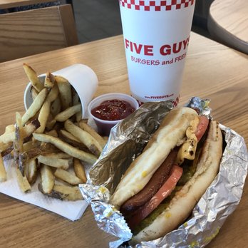 Five Guys - This hotdog is delish! #chicagostyle - Burgers Near Me - Inglewood, California Five Guys - This hotdog is delish! #chicagostyle - Burgers Near Me - Inglewood, California