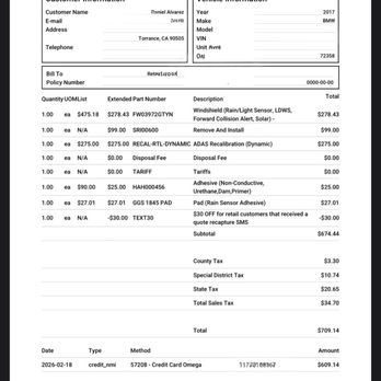 Safelite AutoGlass - Receipt of work done by business after this business did not honor their advertised pricing. - Auto Glass Services Near Me - Gardena, California Safelite AutoGlass - Receipt of work done by business after this business did not honor their advertised pricing. - Auto Glass Services Near Me - Gardena, California
