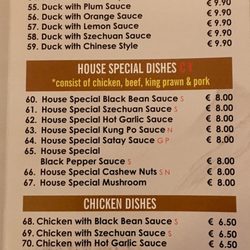 East Chinese Restaurant And Takeaway - Menu