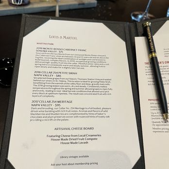 Louis M Martini Winery - Wine tasting menu - Wineries Near Me - St. Helena, California