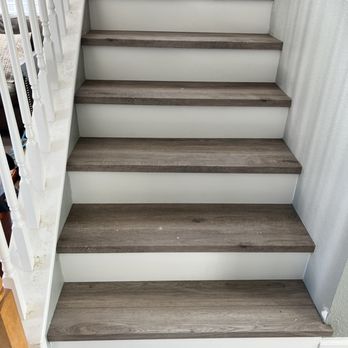 Morales Flooring - Stair with white risers - Flooring Near Me Morales Flooring - Stair with white risers - Flooring Near Me