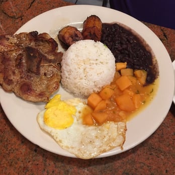 Pura Vida Ticos - Casado with pork chop! yum! - Spanish Near Me - Manville, New Jersey