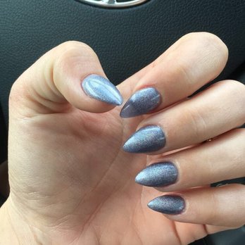 Fancy Nails & Spa - Almond shape acrylic with pretty metallic gray sparkle gel on top:) - Nail Salons Near Me - Poway, California