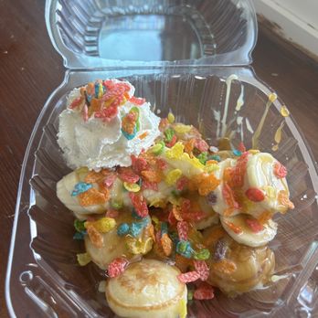 DD's Mini Pancakes - a bowl of fruity pebbles - Pancakes Near Me DD's Mini Pancakes - a bowl of fruity pebbles - Pancakes Near Me