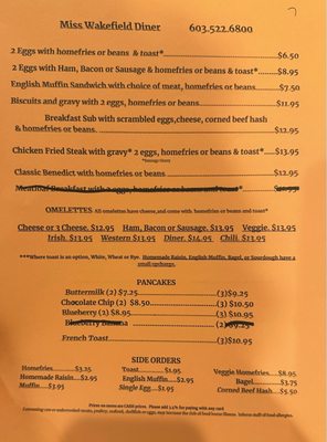 Menu photo 2 Miss Wakefield Diner Sanbornville, NH