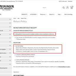 Meininger's Return Policy Meininger's Return Policy