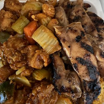 Hong Kong Express - Kung Pao on left (pretty good, better than Panda) and fire-grilled chicken on right (wish it had some sauce on it). - Chinese Near Me - Orange, California Hong Kong Express - Kung Pao on left (pretty good, better than Panda) and fire-grilled chicken on right (wish it had some sauce on it). - Chinese Near Me - Orange, California