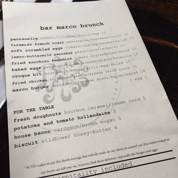 Bar Marco - Brunch menu 2017 - Wine Bars Near Me - Pittsburgh, Pennsylvania