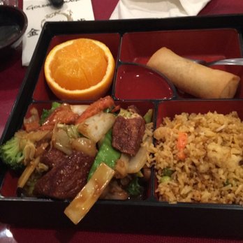Golden Dragon Asian Bistro - Tofu with mixed vegetable lunch bento box. Served with veggie egg roll, rice, choice of soup, and half an orange. - Asian Fusion Near Me - Burlington, North Carolina Golden Dragon Asian Bistro - Tofu with mixed vegetable lunch bento box. Served with veggie egg roll, rice, choice of soup, and half an orange. - Asian Fusion Near Me - Burlington, North Carolina