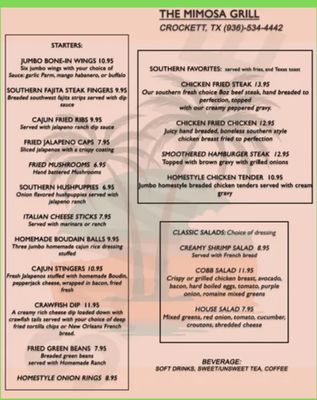 Menu photo 5 Mimosa Grill Crockett, TX