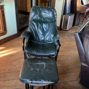 Arts Cushions & Upholstery - Leather Canadian rocker and footstool - Furniture Reupholstery Near Me Arts Cushions & Upholstery - Leather Canadian rocker and footstool - Furniture Reupholstery Near Me