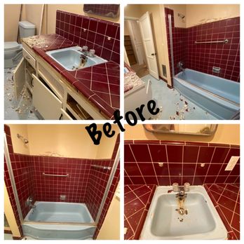 Performance Home Services - Purple and blue bathroom from 1951, what an eyesore!!! - Heating & Air Conditioning/HVAC Near Me - Santa Clarita, California