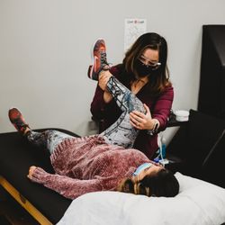 Star Physical Therapy Services - Fairfield - Dr. Laura, PT assessing hip mobility
