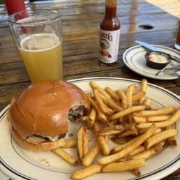 Texan Burger With Fries and Hazy IPA Texan Burger With Fries and Hazy IPA