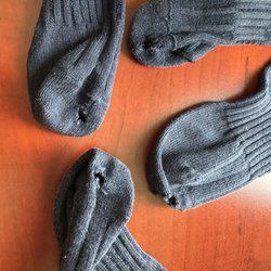 Socks with holes.