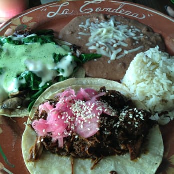 La Santisima - Chicken mole and veggie taco plate with rice and beans - Mexican Near Me - Phoenix, Arizona
