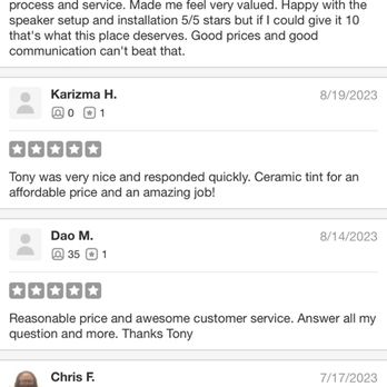 Tint Wrap & Audio Guys - 5 star reviews from our customers! - Car Window Tinting Near Me - Clovis, California