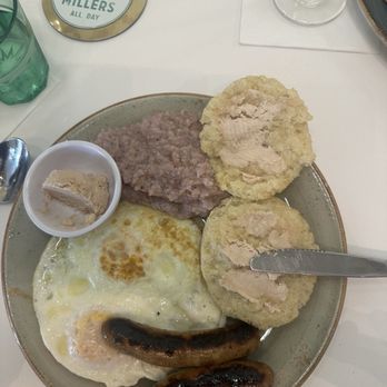 Millers All Day - Unicorn grits (dairy free), eggs, and chicken apple sausage, biscuit with honey butter - Breakfast & Brunch Near Me - Charleston, South Carolina Millers All Day - Unicorn grits (dairy free), eggs, and chicken apple sausage, biscuit with honey butter - Breakfast & Brunch Near Me - Charleston, South Carolina
