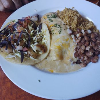 The Original Blue Adobe Grille - Taco, poblano enchilada, dried out beans and rice! - Mexican Near Me - Mesa, Arizona The Original Blue Adobe Grille - Taco, poblano enchilada, dried out beans and rice! - Mexican Near Me - Mesa, Arizona