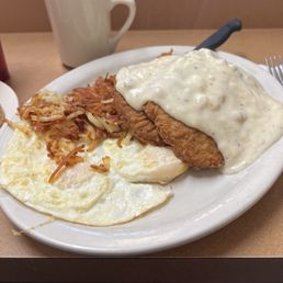 Excellent chicken, fried steak and eggs!