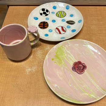 Petroglyph Ceramic Lounge - Granddaughter's marble technique plate and cup. Thanks to Jennifer's big help and suggestions added the flowers on. - Paint-Your-Own Pottery Near Me - Los Gatos, California Petroglyph Ceramic Lounge - Granddaughter's marble technique plate and cup. Thanks to Jennifer's big help and suggestions added the flowers on. - Paint-Your-Own Pottery Near Me - Los Gatos, California