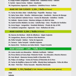 Sushi Múdakí - Carta