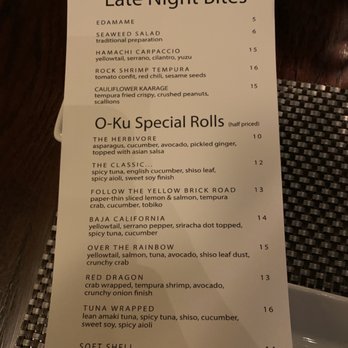 O-Ku - Very confusing menu --not clear if the price listed was the half price, or if it was Half off the the listed priced. - Japanese Near Me - Atlanta, Georgia O-Ku - Very confusing menu --not clear if the price listed was the half price, or if it was Half off the the listed priced. - Japanese Near Me - Atlanta, Georgia