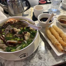 Udon Noodle Soup with 3 Tempura Shrimp