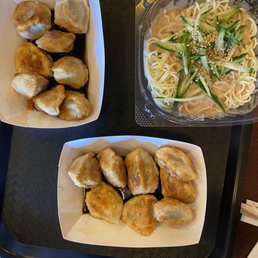 Sesame noodles, pork dumplings and chicken dumplings Sesame noodles, pork dumplings and chicken dumplings