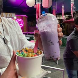 Bubble Tea, and Cereal With Pink Milk Bubble Tea, and Cereal With Pink Milk