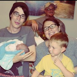 Blessings in Abundance Midwifery Care - My family (my brother holding baby Jack, me, my oldest son and my husband in the back ground) 3 hours after giving birth :)