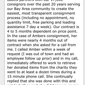 Labels Luxury Consignment - Her response to my bbb complaint - Used, Vintage & Consignment Near Me - Walnut Creek, California Labels Luxury Consignment - Her response to my bbb complaint - Used, Vintage & Consignment Near Me - Walnut Creek, California