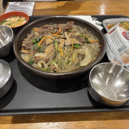 Bulgogi Japchae / 불고기잡채 Extra sides including rice, kimchi, soup, etc.