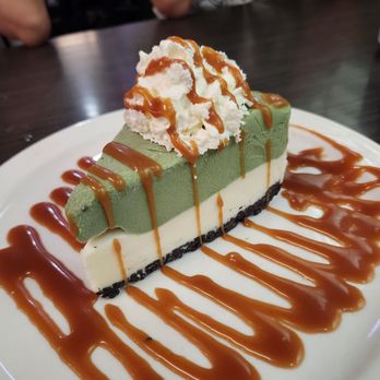 Kintaro Japanese Restaurant - Green tea mud pie - three later ice cream cake with caramel drizzle - Japanese Near Me - Kapa'a, Hawaii Kintaro Japanese Restaurant - Green tea mud pie - three later ice cream cake with caramel drizzle - Japanese Near Me - Kapa'a, Hawaii