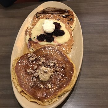 Snooze, an A.M. Eatery - Peanut Butter, Blackberry and Key Lime and Sweet Potato Pancake - Breakfast & Brunch Near Me - Boulder, Colorado