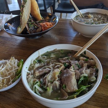 LES BA'GET - You get to choose 3 proteins for the pho; I went with fatty brisket, tendon, beef belly. I was so surprised with how much meat there was! - Vietnamese Near Me - Houston, Texas LES BA'GET - You get to choose 3 proteins for the pho; I went with fatty brisket, tendon, beef belly. I was so surprised with how much meat there was! - Vietnamese Near Me - Houston, Texas
