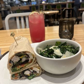 True Food Kitchen - True Trio lunch special with a grilled chicken ranch wrap, organic Tuscan kale salad & pink dragonfruit lemonade - New American Near Me - Garden City, New York