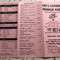 Lee's Express Chinese Food - November 2017 Take Out Menu
