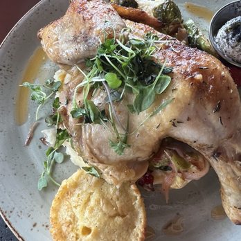 Bird & Jim - Rotisserie chicken on mashed with not very many Brussels - New American Near Me - Estes Park, Colorado Bird & Jim - Rotisserie chicken on mashed with not very many Brussels - New American Near Me - Estes Park, Colorado